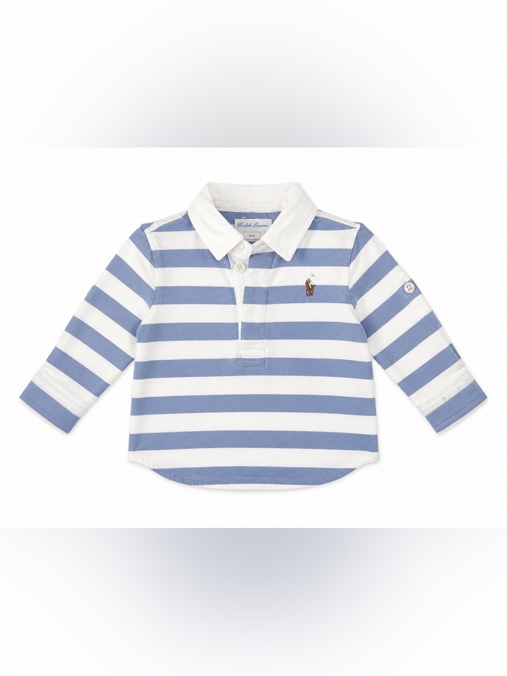 Ralph Lauren Baby Boys 6M Blue White Stripe Rugby Polo Shirt